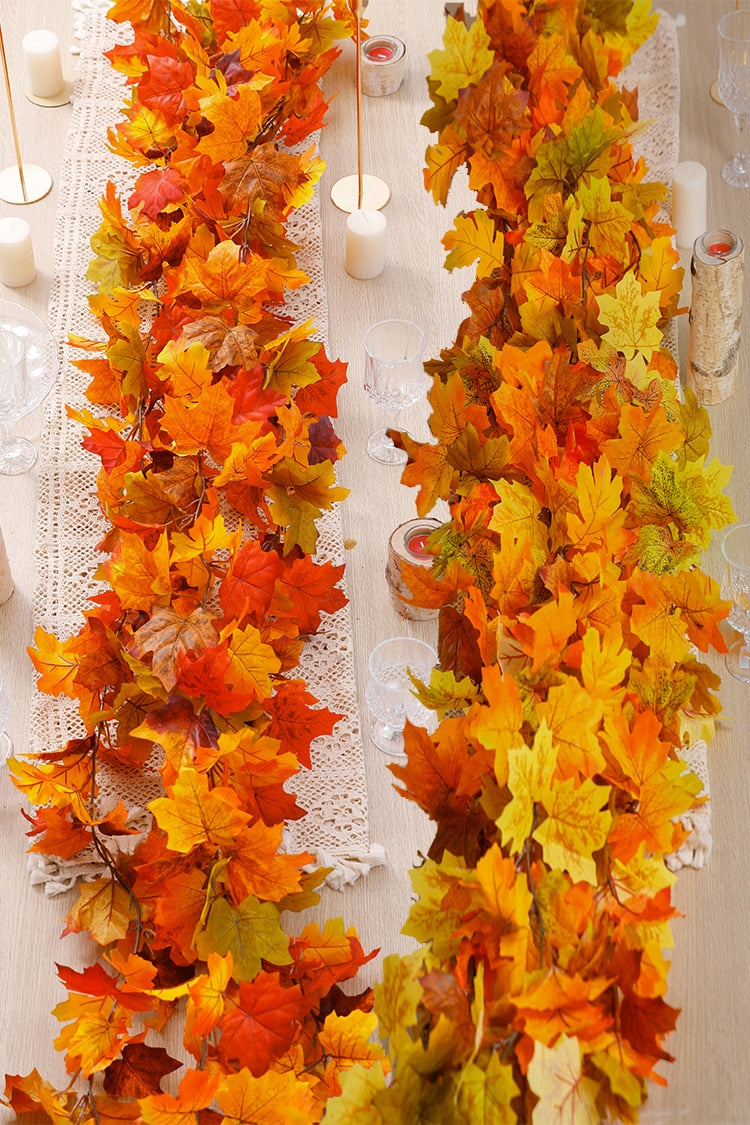 175cm Autumn Decoration Artificial Maple Leaves Garland Vine Thanksgiving Halloween Garden For Wedding Party Home Fall Decor