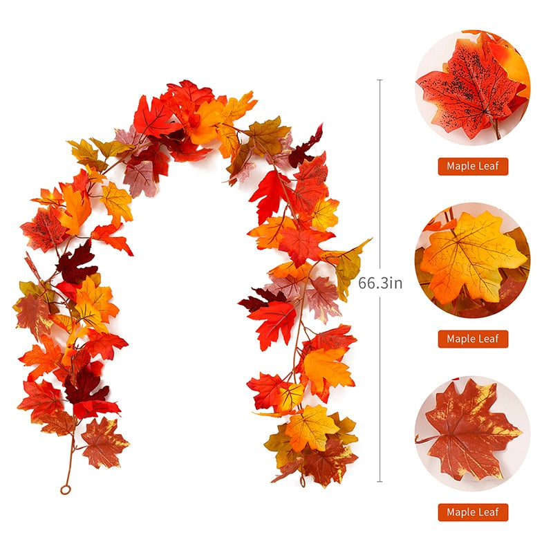 175cm Autumn Decoration Artificial Maple Leaves Garland Vine Thanksgiving Halloween Garden For Wedding Party Home Fall Decor