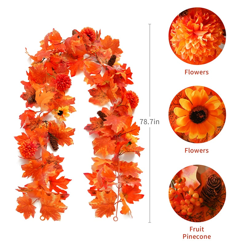 175cm Autumn Decoration Artificial Maple Leaves Garland Vine Thanksgiving Halloween Garden For Wedding Party Home Fall Decor