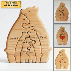 (Shipping Worldwide)Personalized Bear Family Wooden Art Puzzle, Gift For Family