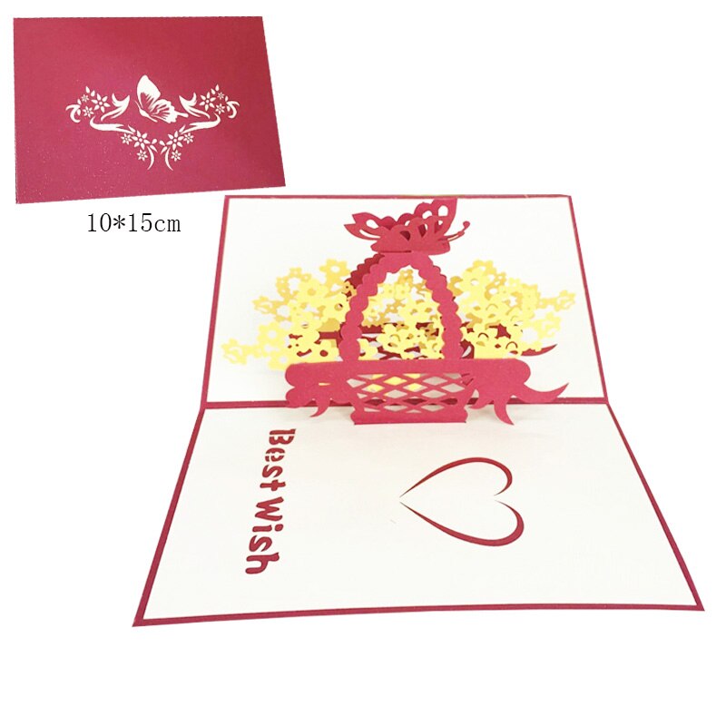 1pcs 3D Pop Up Greeting Cards With Envelope Laser Cut Post Card For Birthday Christmas Valentine' Day Party Wedding Decoration