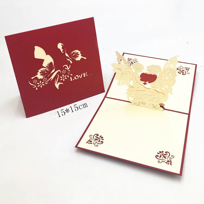 1pcs 3D Pop Up Greeting Cards With Envelope Laser Cut Post Card For Birthday Christmas Valentine' Day Party Wedding Decoration