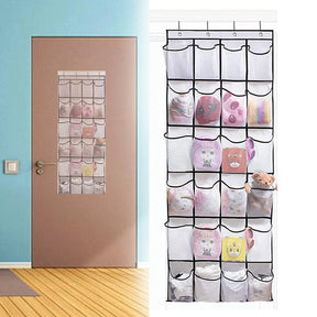 1x 24 Grid Wall-mounted Sundries Shoe Organiser Fabric Closet Bag Storage Rack Mesh Pocket Clear Hanging Over The Door Cloth Box