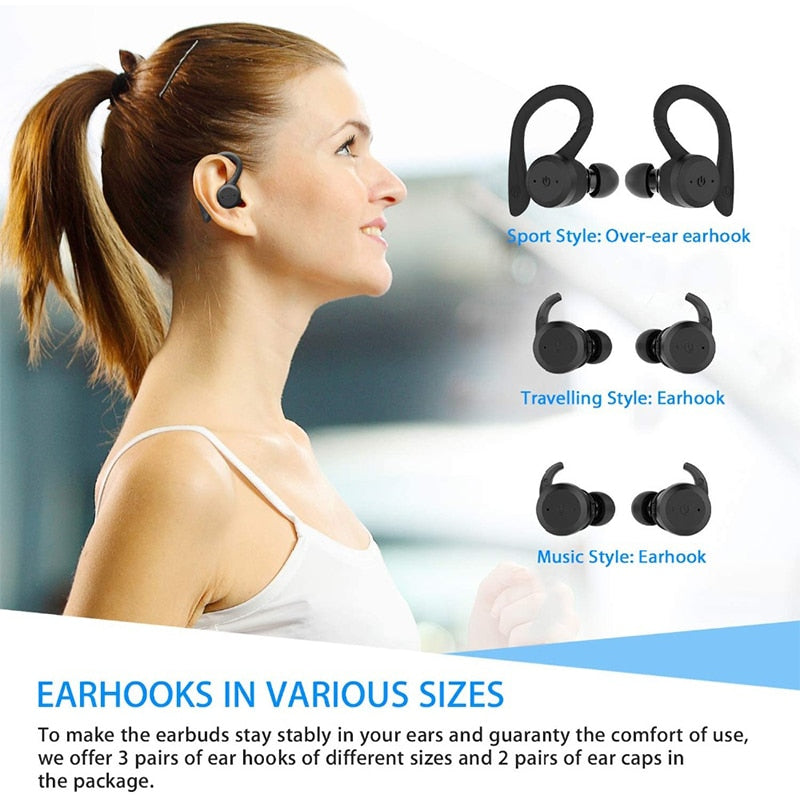 20 Hours Play time Swimming Waterproof Bluetooth Earphone Dual Wear Style Sport Wireless Headset TWS Ipx7 Earbuds Stereo