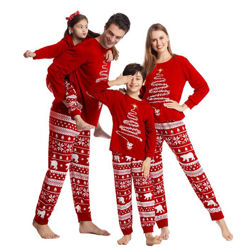 2022 Couples Christmas Family Matching Pajamas Set Red Santa Mother Kids Clothes Christmas Pajamas For Family Clothing Set