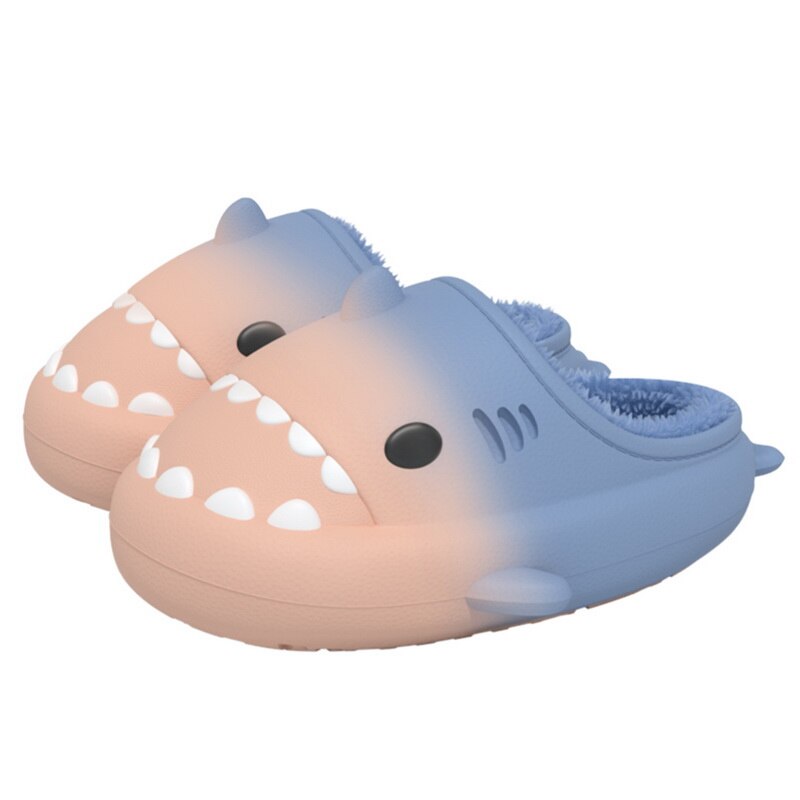 2022 Hot Cartoon Shark Cotton Slippers Adults Kids Warm Winter Cute Shoes Parents Children Waterproof Indoor Outdoor Plush Soft