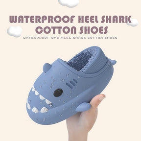 2022 Hot Cartoon Shark Cotton Slippers Adults Kids Warm Winter Cute Shoes Parents Children Waterproof Indoor Outdoor Plush Soft