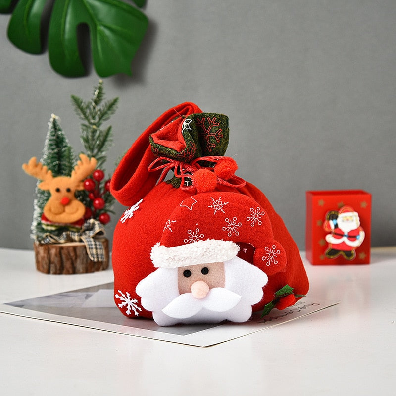 2022 New Christmas  Santa Sack Children Xmas Gifts Candy Stocking Bag Exquisite Santa Claus Printed Linen Christmas Candy Bag