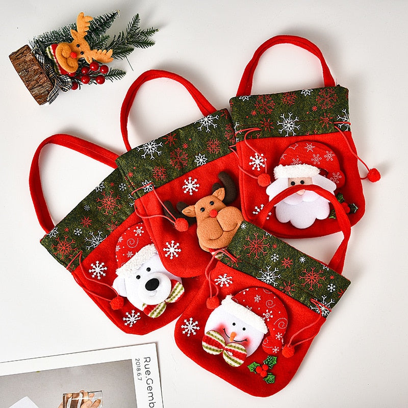 2022 New Christmas  Santa Sack Children Xmas Gifts Candy Stocking Bag Exquisite Santa Claus Printed Linen Christmas Candy Bag