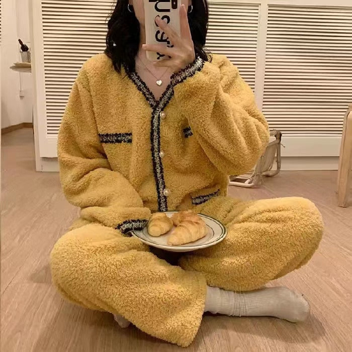 2022 New Pajamas Set Women Winter Coral Velvet Pyjamas Sets Sweet Cute Flannel Long Sleeve Female Homewear Nightwear