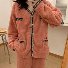 2022 New Pajamas Set Women Winter Coral Velvet Pyjamas Sets Sweet Cute Flannel Long Sleeve Female Homewear Nightwear