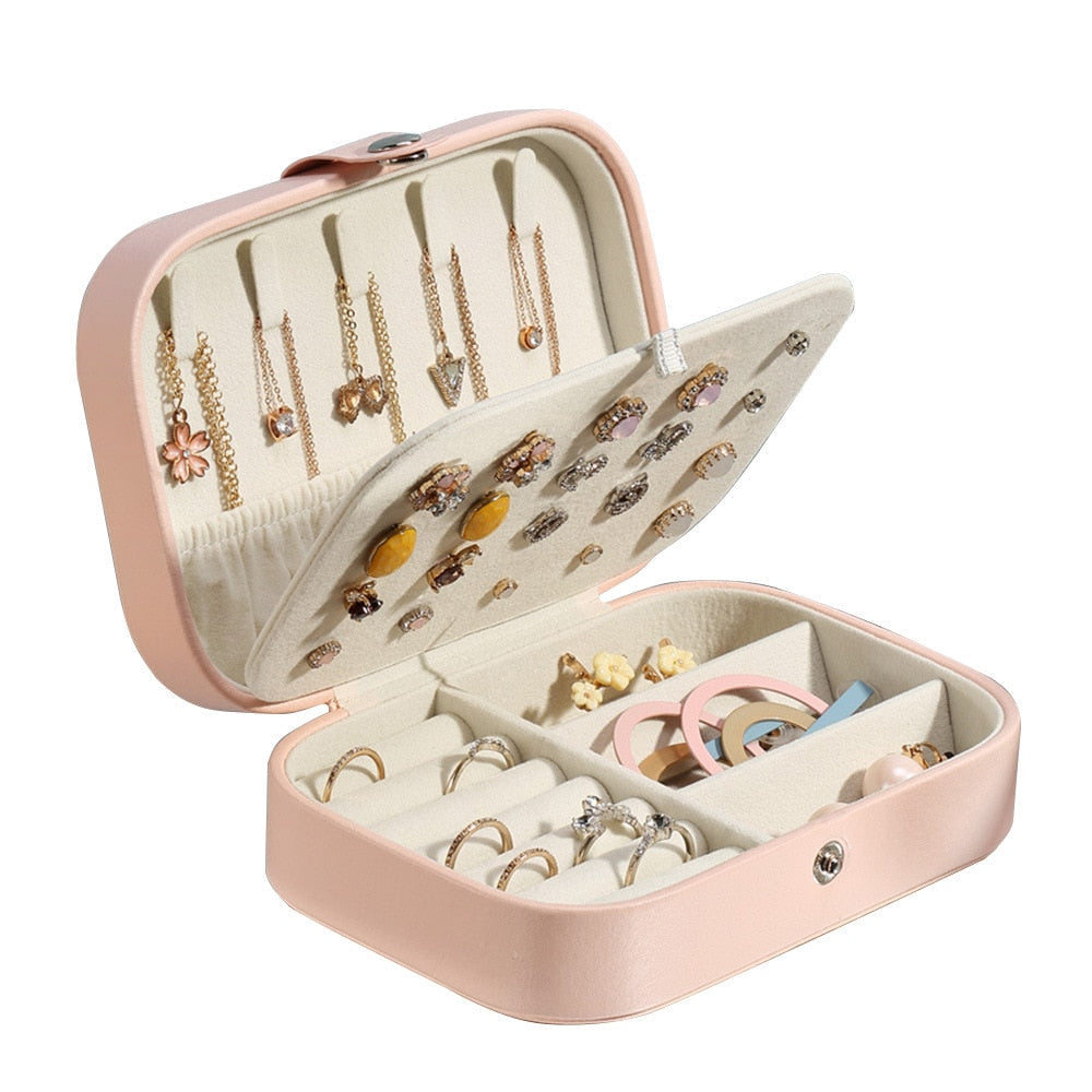 2022 Portable Jewelry Box Jewelry Organizer Display Travel Jewelry Case Boxes Button Leather Storage Zipper Jewelers Joyero