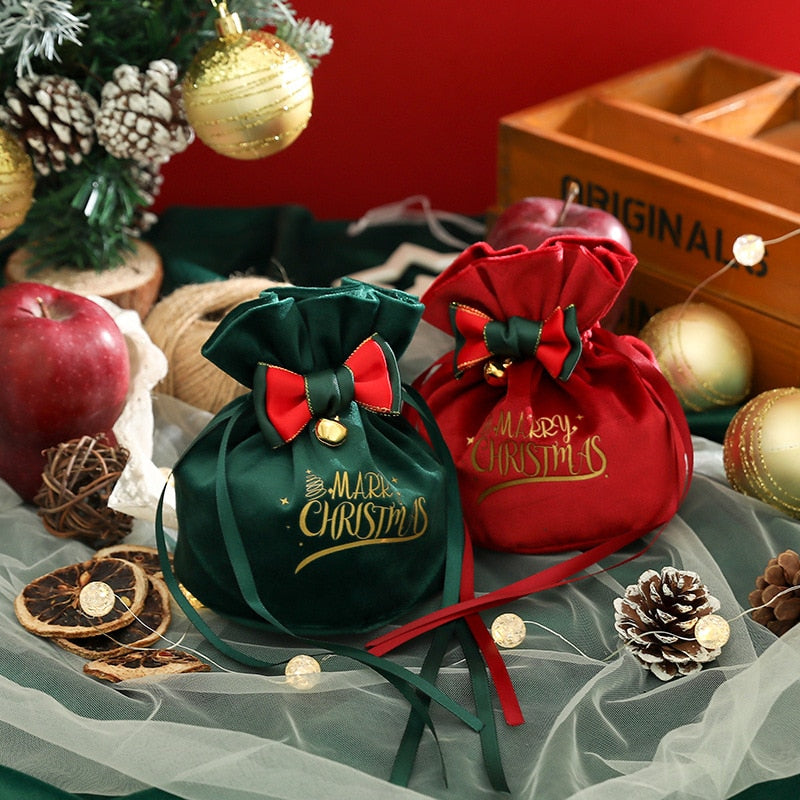 2022 Santa Velvet Gift Bags Christmas Apple Candy Bag Christmas Decorations for Home Navidad Noel Xmas Ornaments New Year 2023