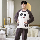 Winter Long Sleeve Thick Warm Flannel Pajama Sets for Men Coral Velvet Cute Cartoon Sleepwear Suit Pyjamas Homewear Clothes