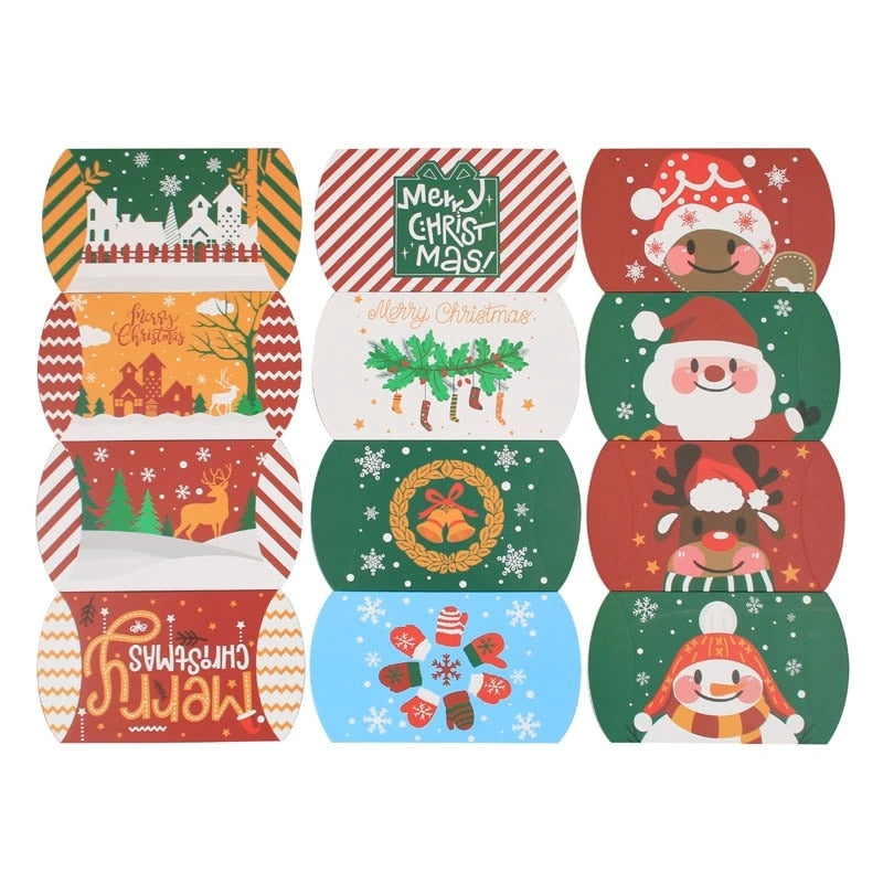 24/12pcs Christmas Pillow Shape Candy Box Merry Christmas Kraft Paper Gift Box Packging Kids Favors Happy New Year Navidad 2023