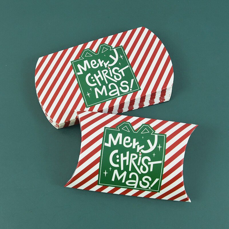 24/12pcs Christmas Pillow Shape Candy Box Merry Christmas Kraft Paper Gift Box Packging Kids Favors Happy New Year Navidad 2023