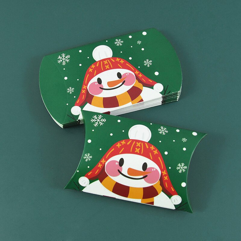 24/12pcs Christmas Pillow Shape Candy Box Merry Christmas Kraft Paper Gift Box Packging Kids Favors Happy New Year Navidad 2023