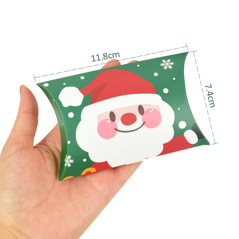 24/12pcs Christmas Pillow Shape Candy Box Merry Christmas Kraft Paper Gift Box Packging Kids Favors Happy New Year Navidad 2023