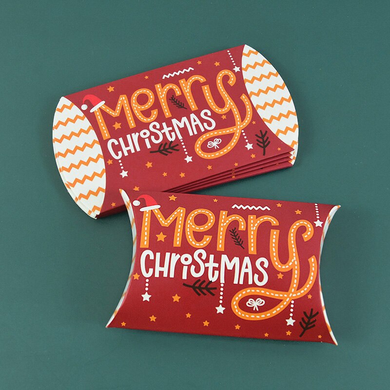 24/12pcs Christmas Pillow Shape Candy Box Merry Christmas Kraft Paper Gift Box Packging Kids Favors Happy New Year Navidad 2023