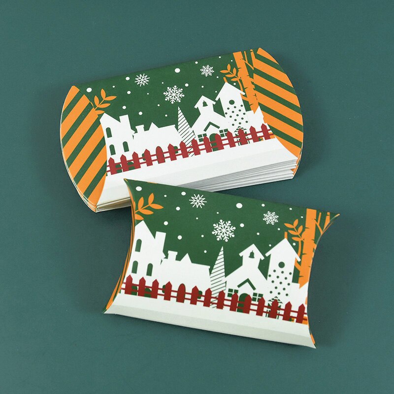 24/12pcs Christmas Pillow Shape Candy Box Merry Christmas Kraft Paper Gift Box Packging Kids Favors Happy New Year Navidad 2023