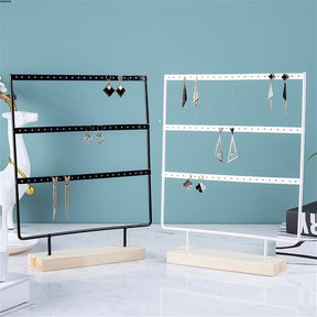 24/44/66 Holes Stand Jewelry Display Organizer Earrings Pendants Bracelets Jewelry Holder With Wooden Base Earrings Storage Rack