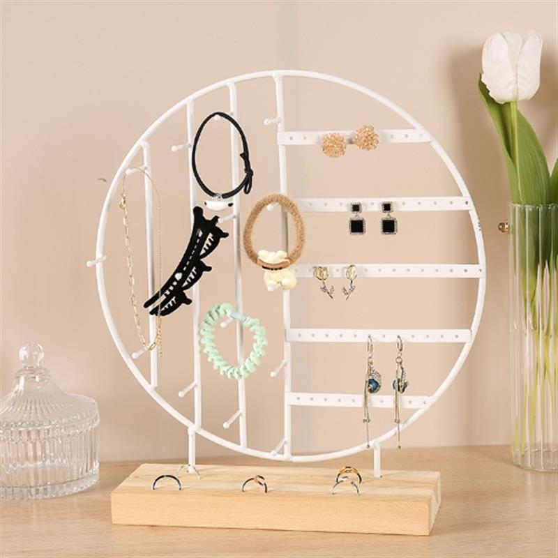 24/44/66 Holes Stand Jewelry Display Organizer Earrings Pendants Bracelets Jewelry Holder With Wooden Base Earrings Storage Rack