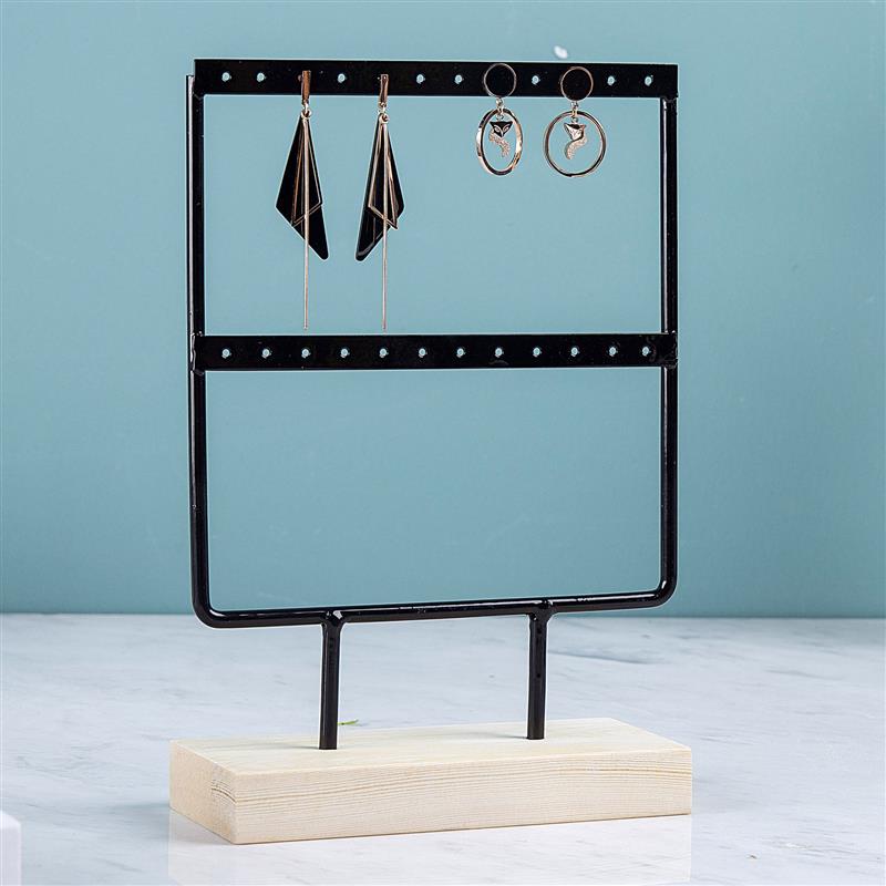 24/44/66 Holes Stand Jewelry Display Organizer Earrings Pendants Bracelets Jewelry Holder With Wooden Base Earrings Storage Rack