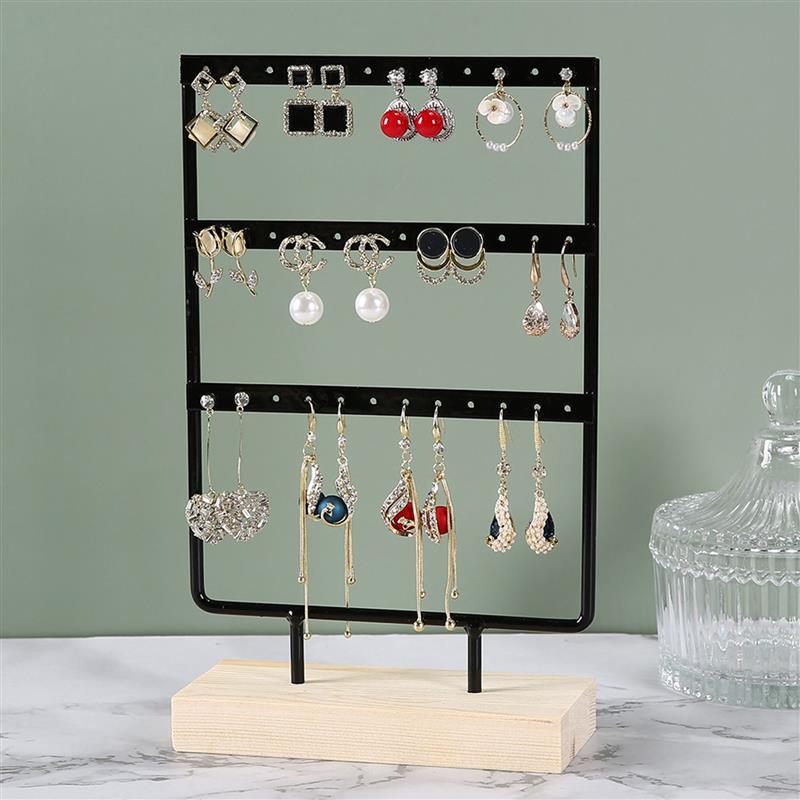 24/44/66 Holes Stand Jewelry Display Organizer Earrings Pendants Bracelets Jewelry Holder With Wooden Base Earrings Storage Rack