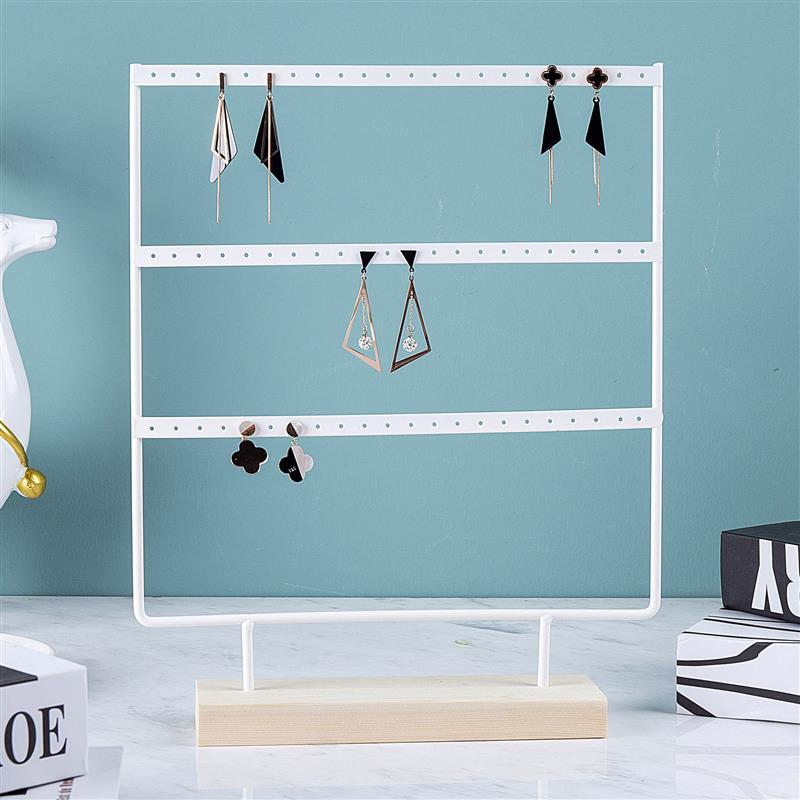 24/44/66 Holes Stand Jewelry Display Organizer Earrings Pendants Bracelets Jewelry Holder With Wooden Base Earrings Storage Rack