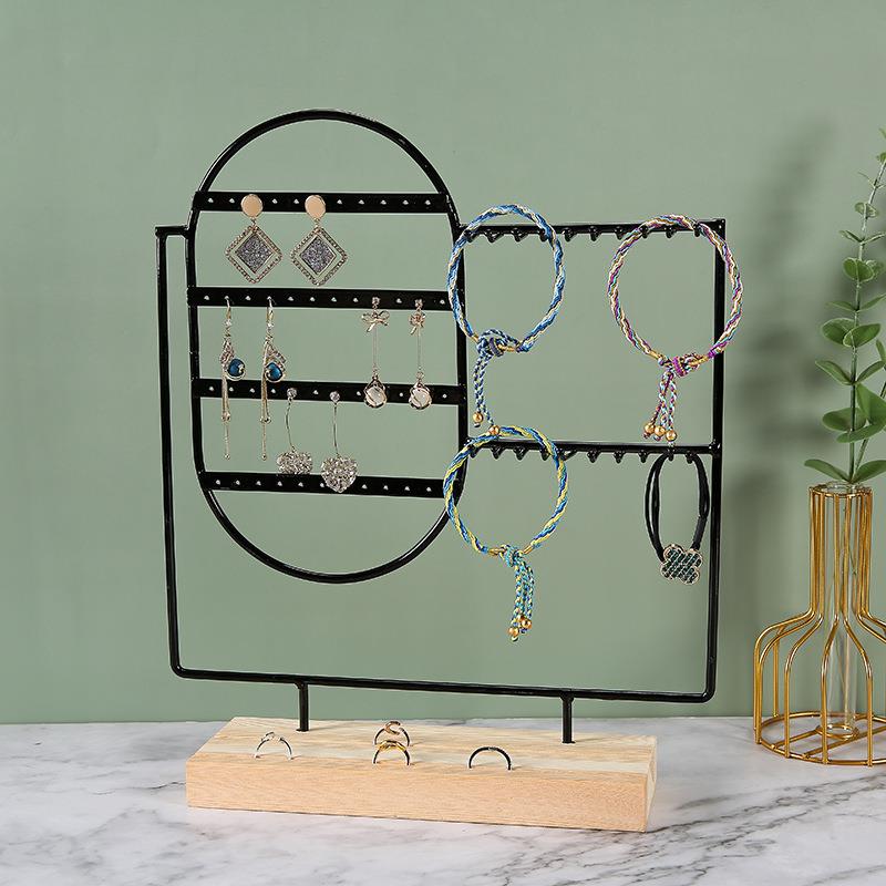 24/44/66 Holes Stand Jewelry Display Organizer Earrings Pendants Bracelets Jewelry Holder With Wooden Base Earrings Storage Rack