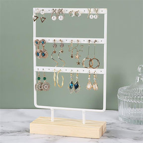 24/44/66 Holes Stand Jewelry Display Organizer Earrings Pendants Bracelets Jewelry Holder With Wooden Base Earrings Storage Rack