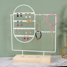 24/44/66 Holes Stand Jewelry Display Organizer Earrings Pendants Bracelets Jewelry Holder With Wooden Base Earrings Storage Rack