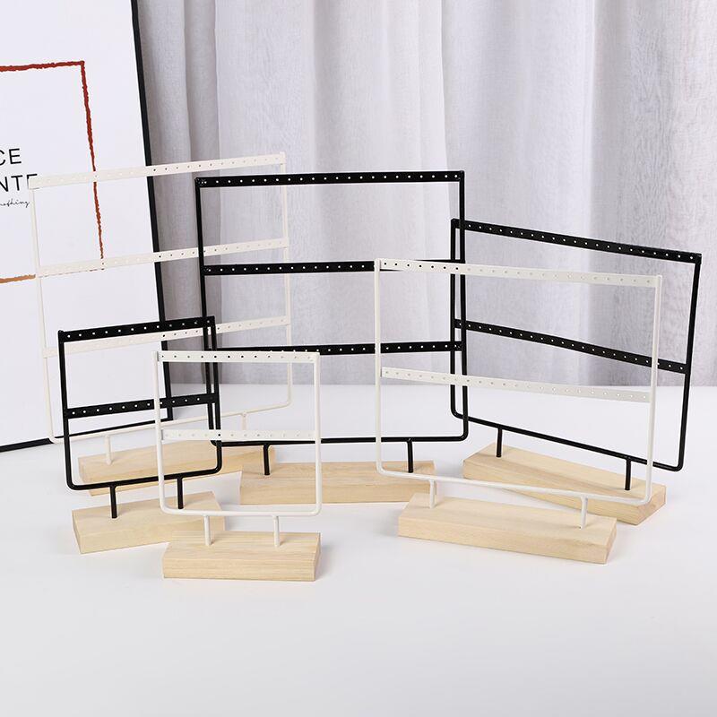 24/44/66 Holes Stand Jewelry Display Organizer Earrings Pendants Bracelets Jewelry Holder With Wooden Base Earrings Storage Rack