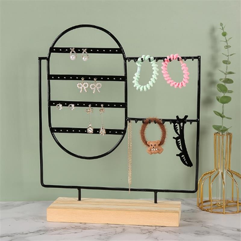 24/44/66 Holes Stand Jewelry Display Organizer Earrings Pendants Bracelets Jewelry Holder With Wooden Base Earrings Storage Rack