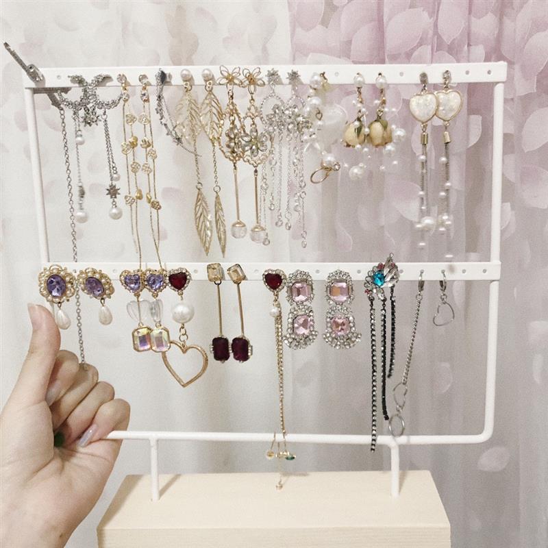 24/44/66 Holes Stand Jewelry Display Organizer Earrings Pendants Bracelets Jewelry Holder With Wooden Base Earrings Storage Rack