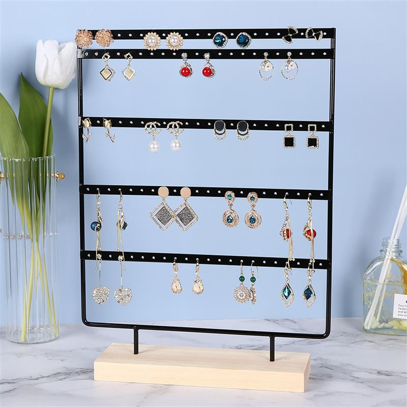 24/44/66 Holes Stand Jewelry Display Organizer Earrings Pendants Bracelets Jewelry Holder With Wooden Base Earrings Storage Rack