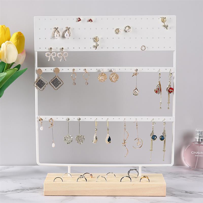 24/44/66 Holes Stand Jewelry Display Organizer Earrings Pendants Bracelets Jewelry Holder With Wooden Base Earrings Storage Rack