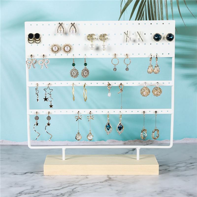 24/44/66 Holes Stand Jewelry Display Organizer Earrings Pendants Bracelets Jewelry Holder With Wooden Base Earrings Storage Rack