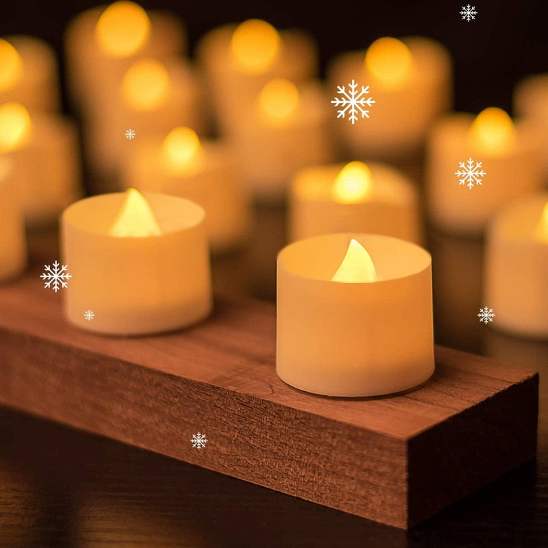 24/48pcs Flameless LED Tealight Electric Fake Candle in Warm White Flickering Bulb Wedding Light Romantic Votive Candles Lights