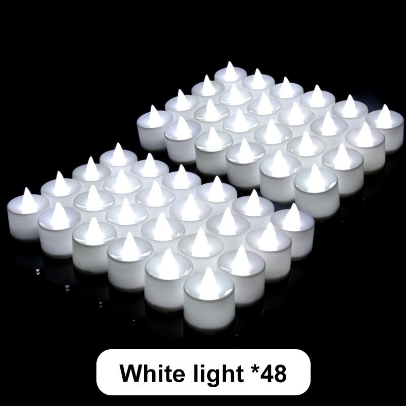24/48pcs Flameless LED Tealight Electric Fake Candle in Warm White Flickering Bulb Wedding Light Romantic Votive Candles Lights