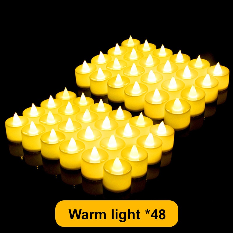 24/48pcs Flameless LED Tealight Electric Fake Candle in Warm White Flickering Bulb Wedding Light Romantic Votive Candles Lights