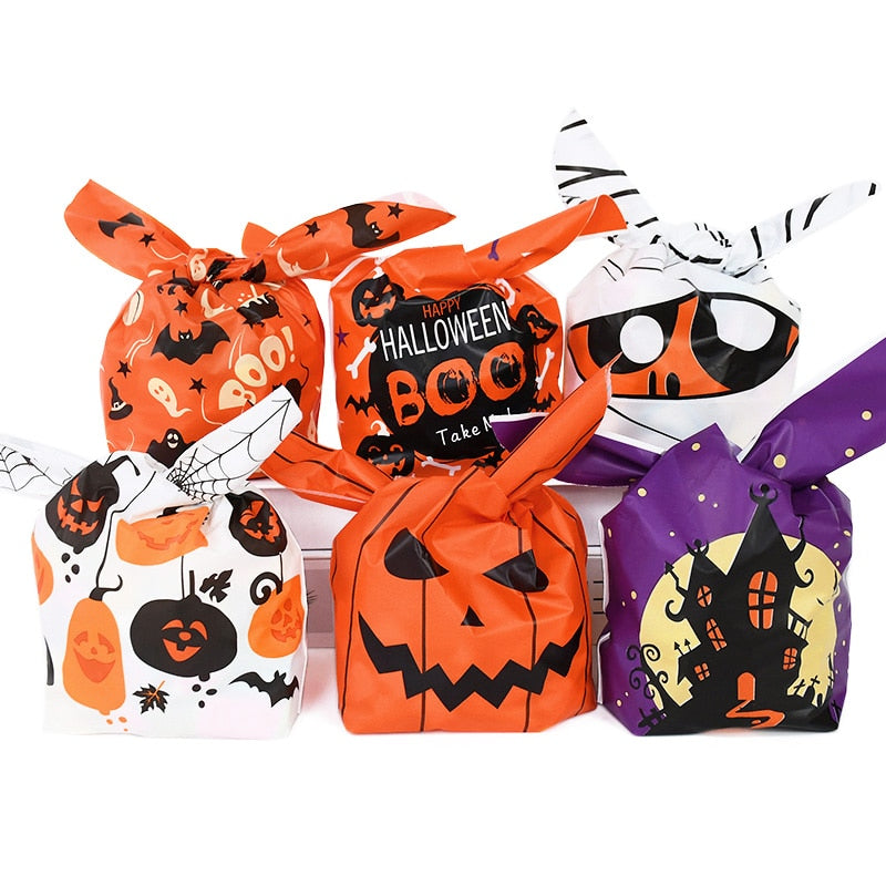 25/50pcs Halloween Candy Bags Pumpkin Bat Snack Biscuit Gift Bag Trick or Treat Kids Favors Halloween Party Decoration Supplies