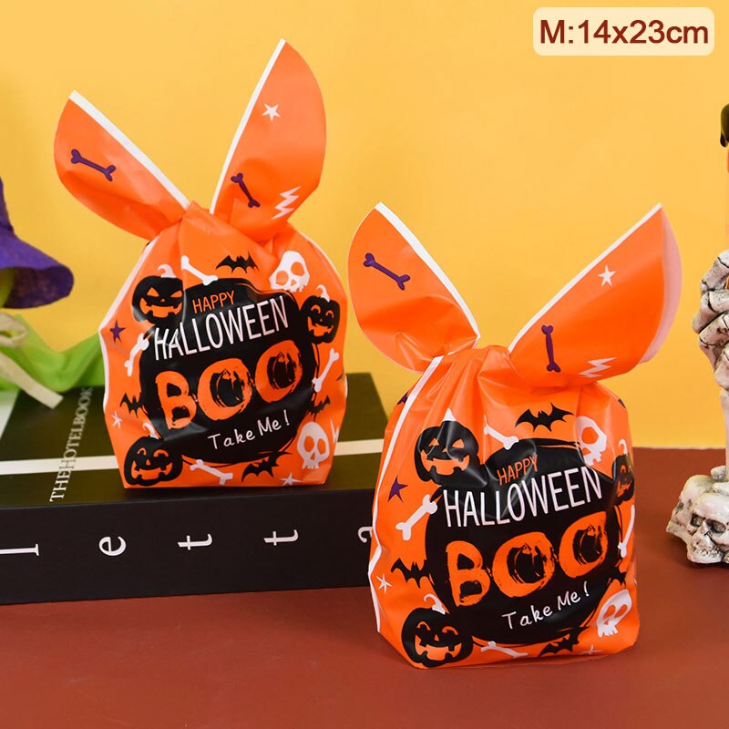 25/50pcs Halloween Candy Bags Pumpkin Bat Snack Biscuit Gift Bag Trick or Treat Kids Favors Halloween Party Decoration Supplies