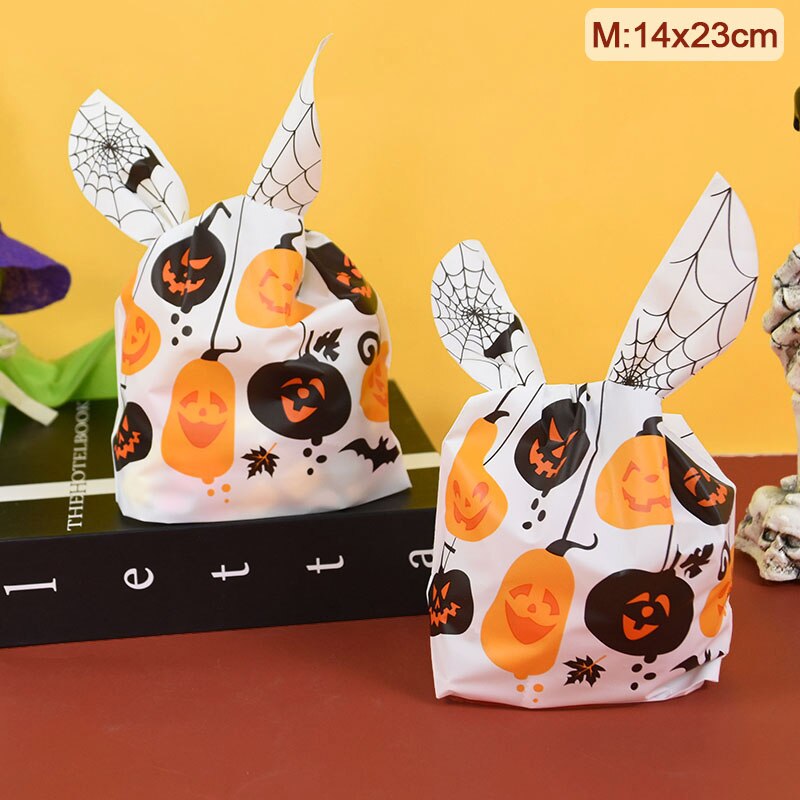 25/50pcs Halloween Candy Bags Pumpkin Bat Snack Biscuit Gift Bag Trick or Treat Kids Favors Halloween Party Decoration Supplies