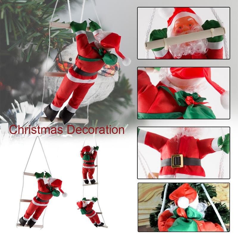 25CM Christmas Santa Claus Climbing on Rope Ladder Xmas Trees Hanging Ornament for Party Door Decor