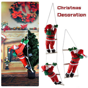 25CM Christmas Santa Claus Climbing on Rope Ladder Xmas Trees Hanging Ornament for Party Door Decor