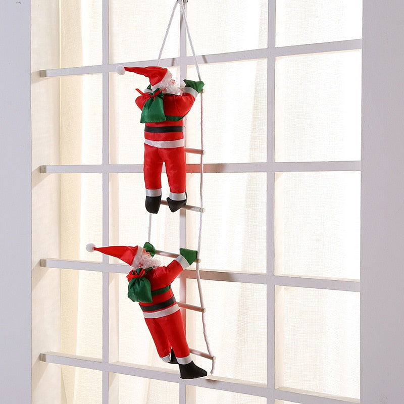 25CM Christmas Santa Claus Climbing on Rope Ladder Xmas Trees Hanging Ornament for Party Door Decor