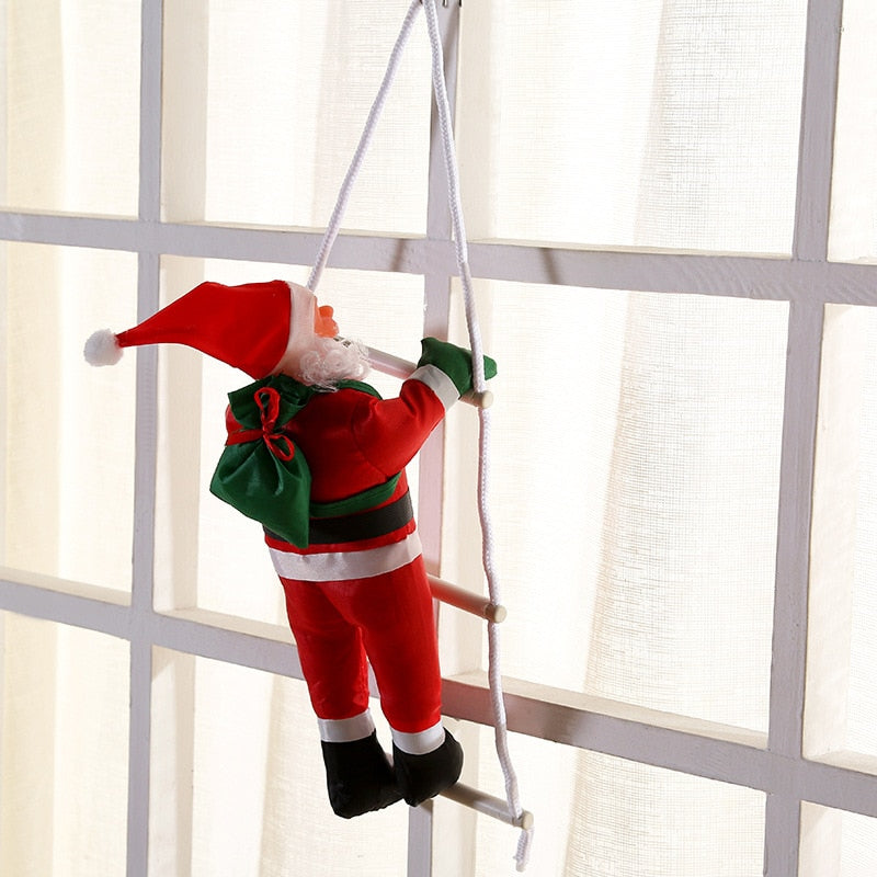 25CM Christmas Santa Claus Climbing on Rope Ladder Xmas Trees Hanging Ornament for Party Door Decor