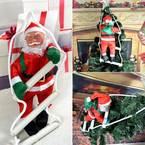 25CM Christmas Santa Claus Climbing on Rope Ladder Xmas Trees Hanging Ornament for Party Door Decor