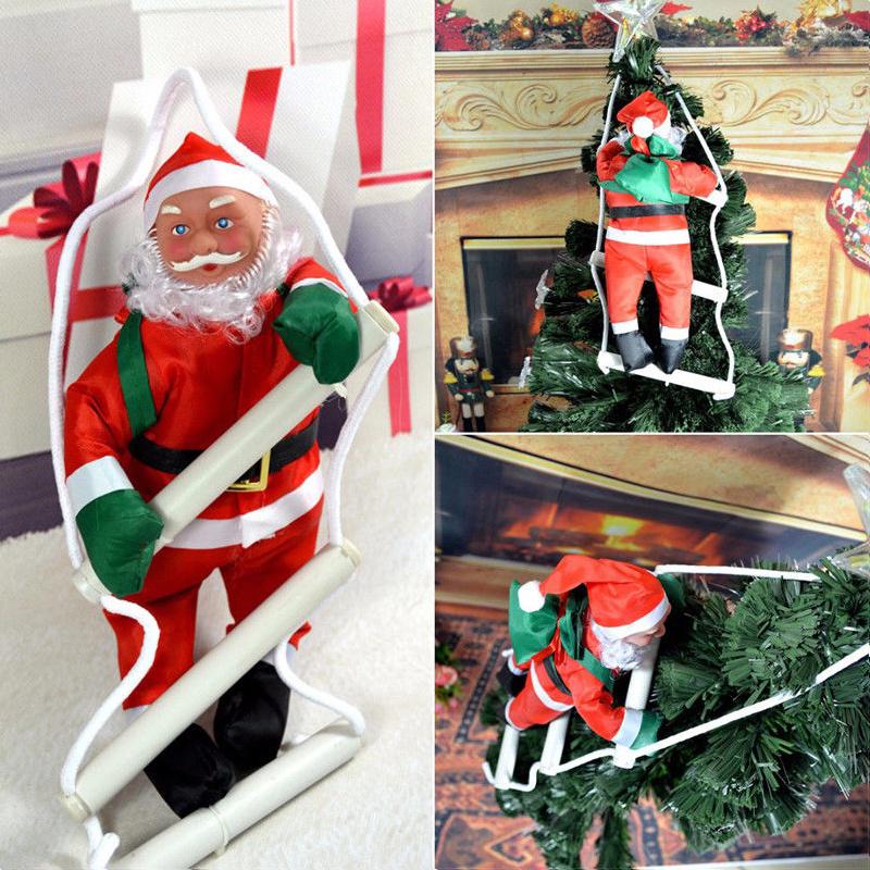 25CM Christmas Santa Claus Climbing on Rope Ladder Xmas Trees Hanging Ornament for Party Door Decor